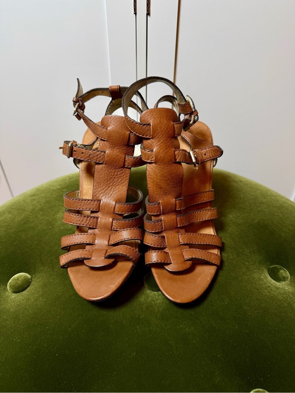 Nine West Brown Leather Gladiator Strappy Wedge Sandals 7M Y2K